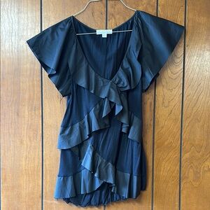 LIKE NEW Kenar Silk & Cotton Black Ruffled V-Neck Blouse